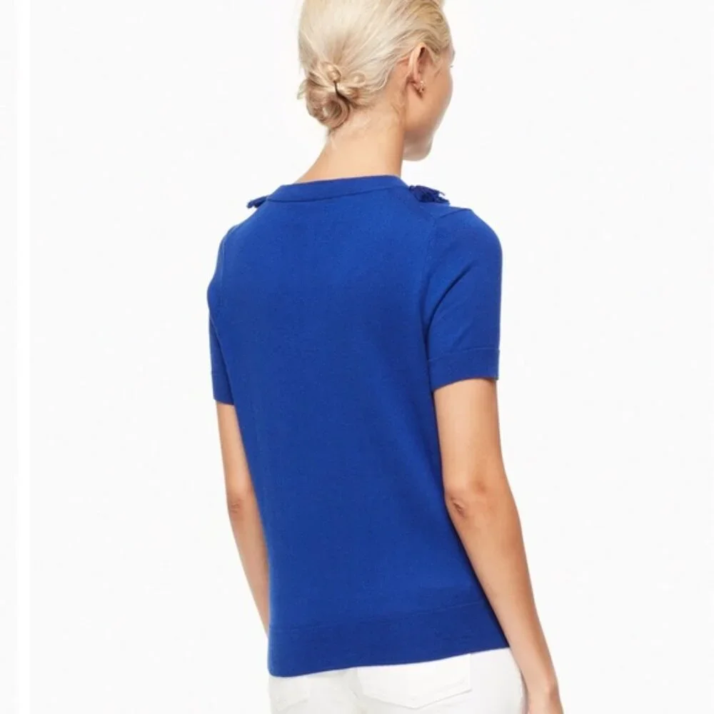 2/$30 Kate Spade Silk Cashmere Blend Tassel Pompom Neck Knit Top Cobalt #A1269